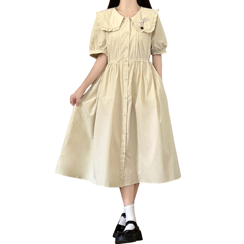 Japanese Style Embroidered Doll Collar Drawstring Waist Dress - Image 5