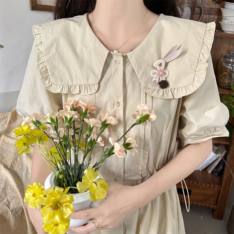 Japanese Style Embroidered Doll Collar Drawstring Waist Dress - Image 4