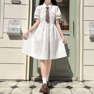 Preppy Polo Collar Dress for Petite Women Summer Loose Fit