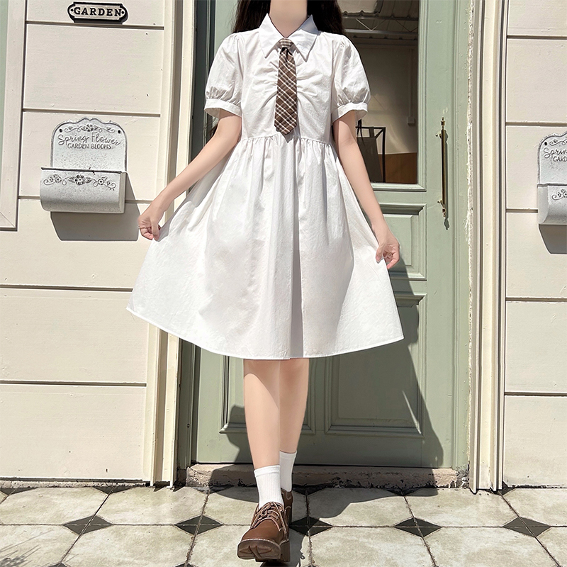 Preppy Polo Collar Dress for Petite Women Summer Loose Fit