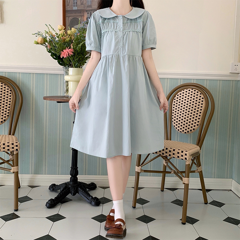 Doll Collar Dress Women Preppy Style New Japanese Fresh Mid Length Skirt