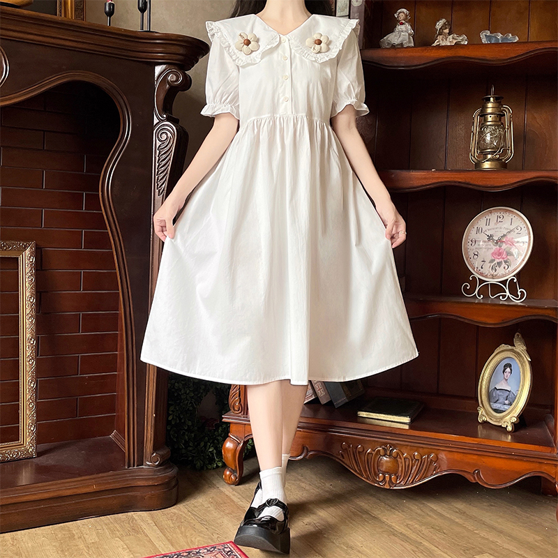 Academy Style Petite Dress with Doll Collar and Puff Sleeves - Image 2