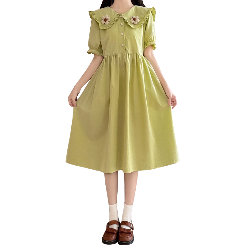 Academy Style Petite Dress with Doll Collar and Puff Sleeves - Image 5