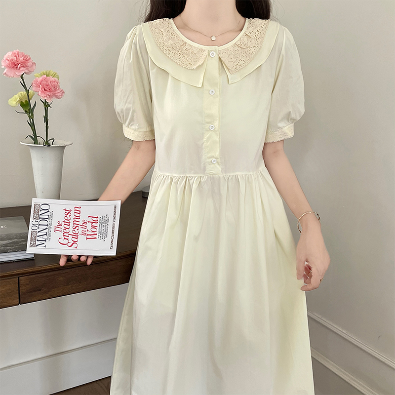 Sweet College Style Doll Collar A-Line Midi Dress with Waist Tie - Image 3