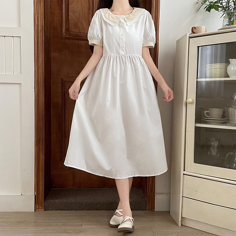 Sweet College Style Doll Collar A-Line Midi Dress with Waist Tie - Image 4