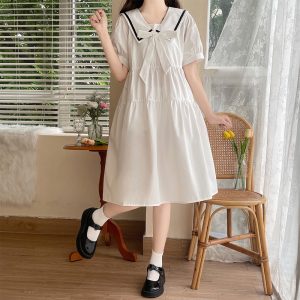 New French Style Navy Collar Dress for Petite Curvy Women Sweet Dopamine Outfit