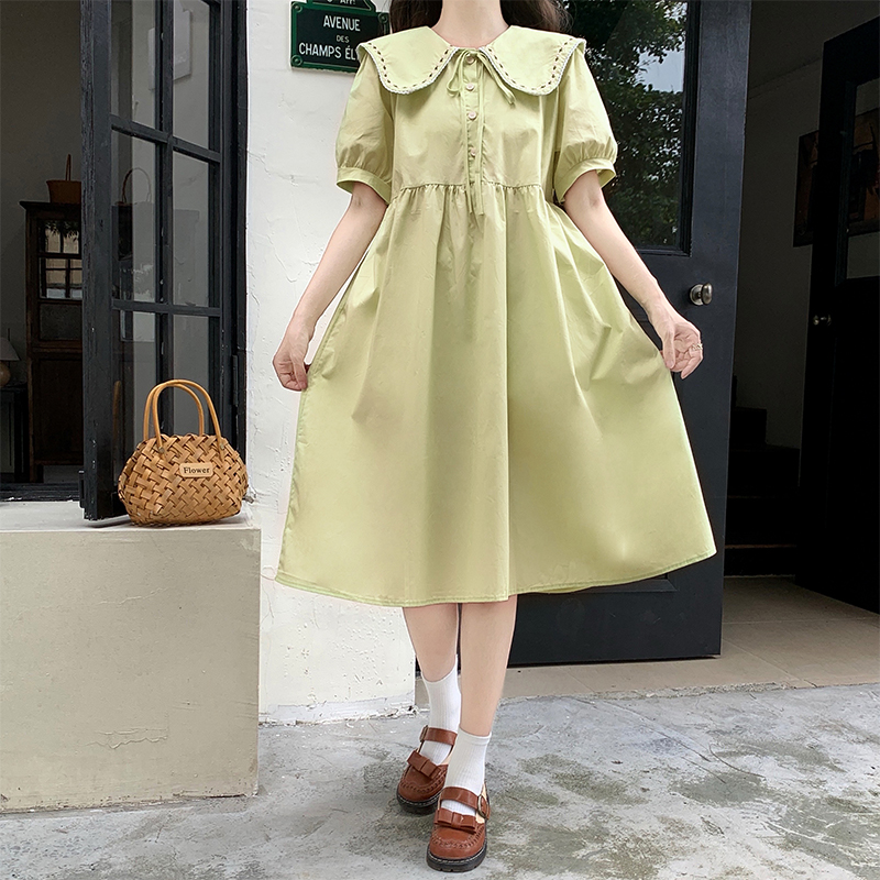 New Sweet Embroidered Puff Sleeve Doll Collar Dress