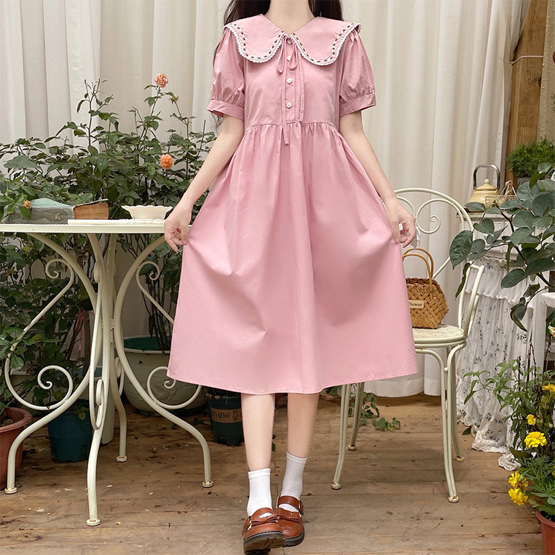 New Sweet Embroidered Puff Sleeve Doll Collar Dress - Image 2