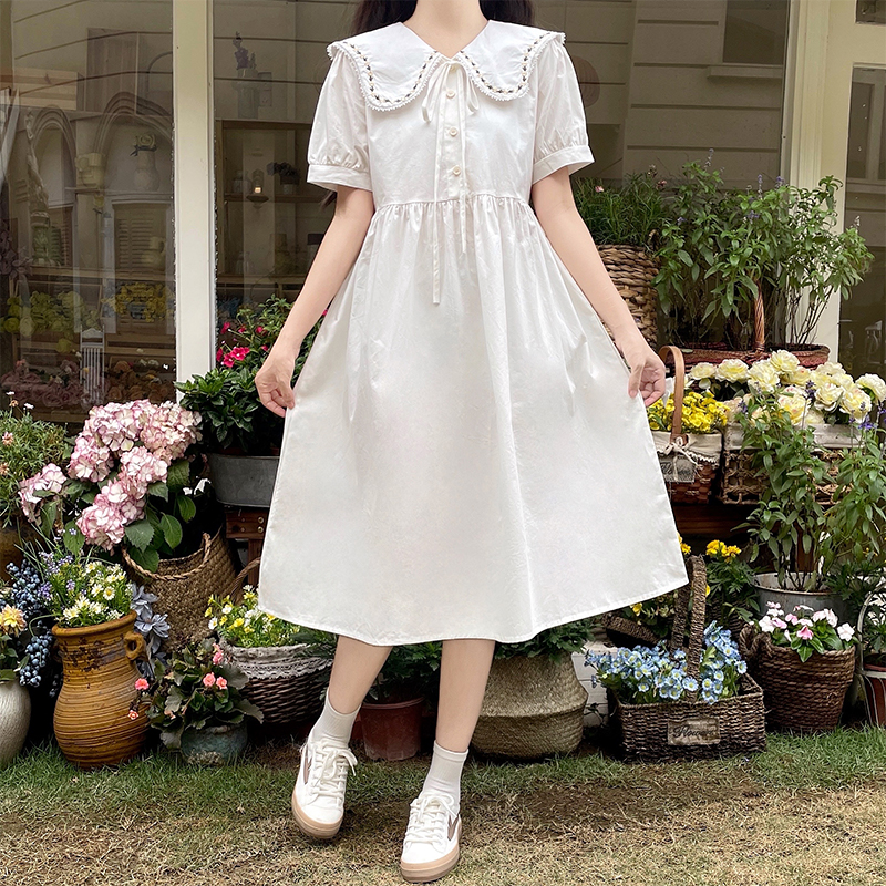 New Sweet Embroidered Puff Sleeve Doll Collar Dress - Image 3