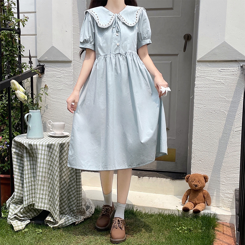 New Sweet Embroidered Puff Sleeve Doll Collar Dress - Image 4