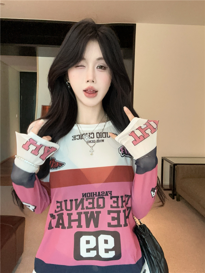 2026 Summer Colorblock Graffiti Print Long Sleeve Sun Protection Top Slimming Lightweight Women's Shirt - Image 3
