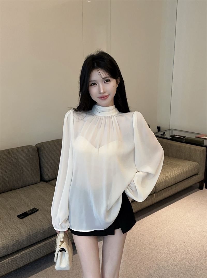 French Style Stand Collar Ribbon Chiffon Sun Protection Top - Image 4