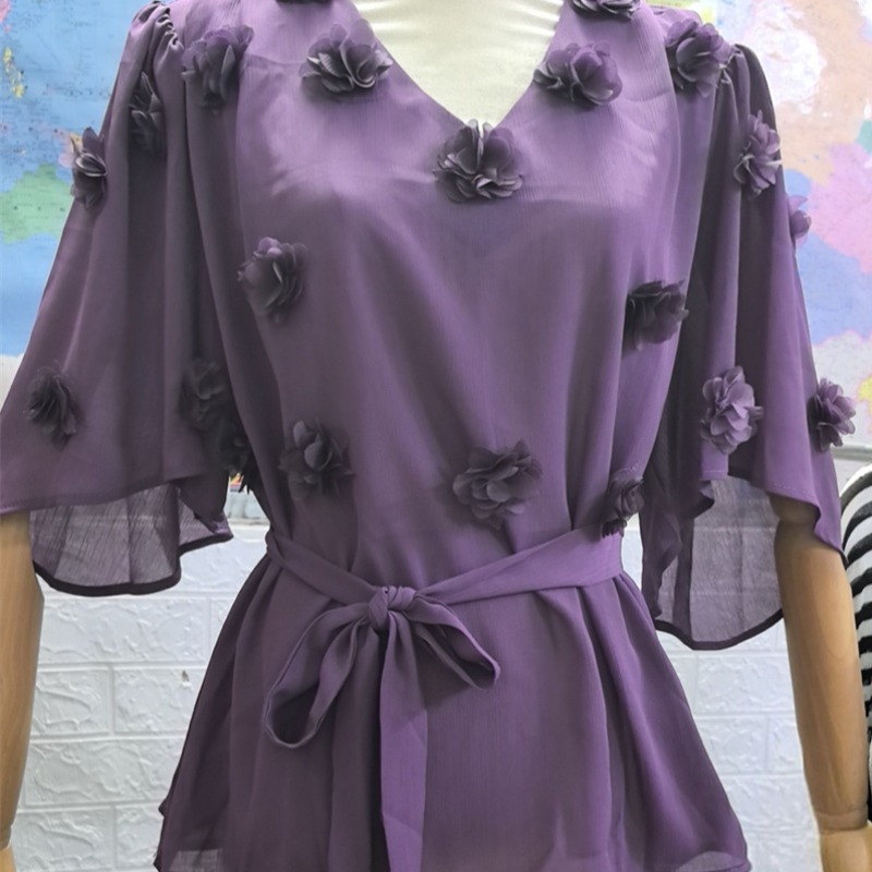 2026 French Style 3D Floral Ribbon Loose Fit Women's Top - Image 5