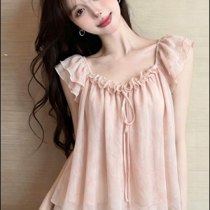 Women's Summer French Style Ruffle Sleeve 3D Floral Blouse