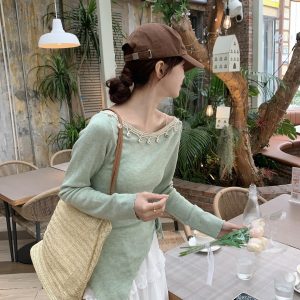 Women's Knit Cami and Cardigan Two-Piece Set in Green and Pink - Style 70118c