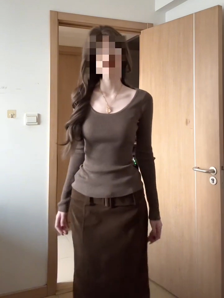 Women's Autumn Winter Irregular Cape Knit Sweater Set in Dark Khaki - Image 3