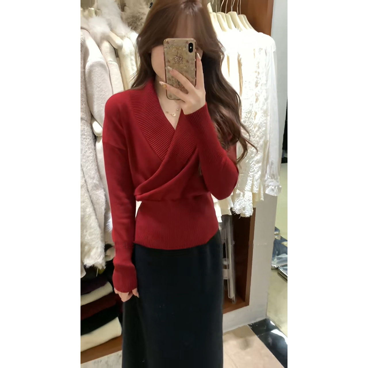 Women's Cross V-Neck Knit Sweater with Waist-Defining Silhouette Winter 2026 - Image 5