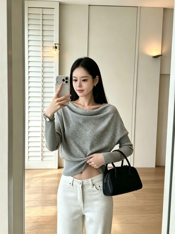 Women's Off-Shoulder One-Shoulder Draped Neck Multi-Way Knit Sweater - Style 70151e - Image 3
