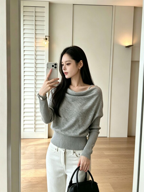 Women's Off-Shoulder One-Shoulder Draped Neck Multi-Way Knit Sweater - Style 70151e - Image 4