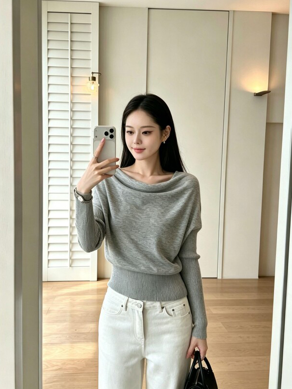 Women's Off-Shoulder One-Shoulder Draped Neck Multi-Way Knit Sweater - Style 70151e