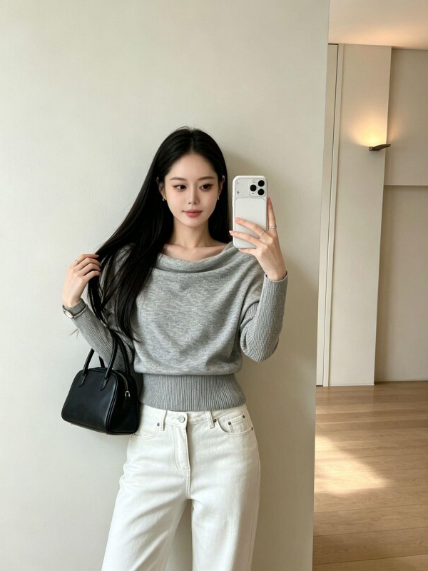 Women's Off-Shoulder One-Shoulder Draped Neck Multi-Way Knit Sweater - Style 70151e - Image 2